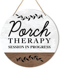 Muktoujaumai Funny Porch Sign Decor, Porch Round Hanging Sign Decor Farmhouse Wall Decorations Outdoor Living Wood Sign for Patio, Deck, Backyard, Housewarming Gift for New House Home, Porch Therapy by Muktoujaumai