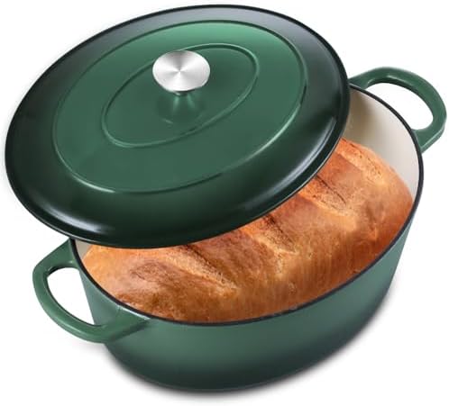 Leonyo 7-Quart Enameled Cast Iron Oval Dutch Oven Pot with Lid, Emerald by Leonyo