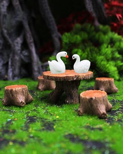 Miniature Garden Furniture Resin Table Chairs Figurines, Fairy Garden Accessories Furniture Outdoor Stumps Ornaments Kit, Micro Landscape Garden Ornament for Outdoor Indoor Landscape Decor - Image 6