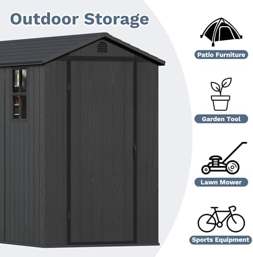 Devoko 4×8 FT Resin Outdoor Storage Shed with Floor, Plastic Garden Shed - Image 4
