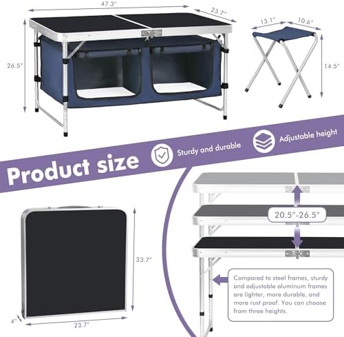 Camp Field Camping Folding Aluminum Table with Adjustable Legs for Outdoor Travel Beach, Backyards, BBQ, Party and Picnic Foldable Table - Image 2