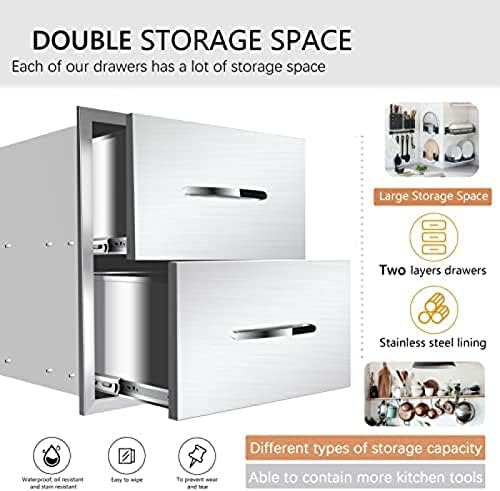 AHLOKI Stainless Steel with Chrome Handle BBQ Island Drawers for Outdoor Kitchen Or Grill Station,18Wx23Dx15H - Image 3