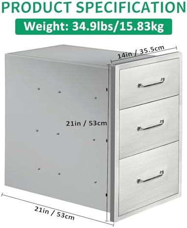 Outdoor Kitchen Drawers 14" W x 21" H x 21" D Stainless Steel Triple Drawers with Ergonomic Handle for BBQ Island, Patio Grill Station & Outdoor Kitchen Cabinets - Image 2