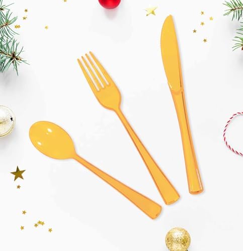 HEIPINIUYE 75 Pack Orange Clear Plastic Cutlery Heavy Duty Clear Fall Plastic Knives Forks and Spoons Disposable Silverware Set for 25 Guest Birthday Baby Shower Thanksgiving Party Utensil Set - Image 4