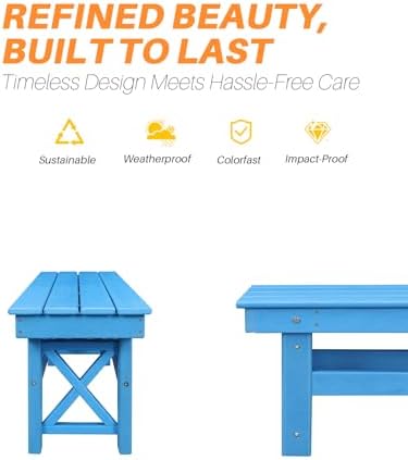 HDPE Outdoor Bench, 55" Patio Bench Outdoor Furniture, Poly Lumber Adirondack Benches, All Weather HDPE Patio Garden Backless Benches for Park, Poolside, Deck, Porch, Sky Blue - Image 6