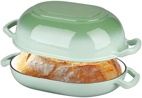 VORRINGARD Enameled Cast Iron Sourdough Bread Oven, Dutch Oven, Loaf Cast Iron Bread Pan for Homemade Bread Baking, Meatloaf Pan with Lid, 7QT, Green by Unknown
