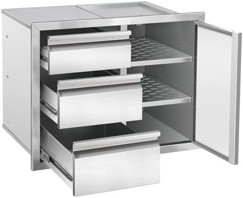 Outdoor Kitchen Drawer Combo Cabinet Stainless Steel Triple Drawers & Access Door, 28" W x 22" H x 19.5" D, Multi-Layer Design with Partition, Perfect for BBQ Grill Station by Unknown