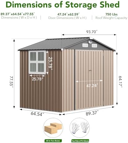 MXV 8 x 6FT Outdoor Storage Shed, Metal Garden Shed with Windows, Double Lockable Doors & Sloped Roof, Magnetic Solar Lamp, Waterproof Tool Sheds for Backyard Garden Patio Lawn, Brown - Image 2