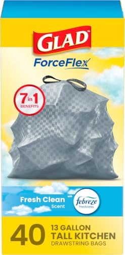 Glad Trash Bags, ForceFlex Tall Kitchen Drawstring Garbage Bags, Fresh Clean, 13 Gal, 40 Ct (Package May Vary) by GladTrashFoodStorage