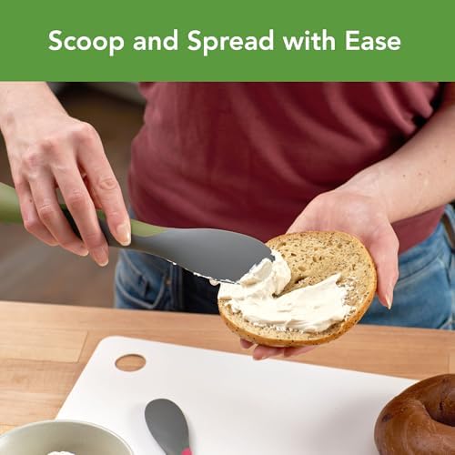 Tovolo Scoop and Spread Large Dual End Silicone Sandwich Spreader Tool with Nylon Handle, BPA Free Dishwasher Safe Silicone and Nylon Tool for Spreading and Scooping, Thyme Green and Charcoal Gray - Image 3
