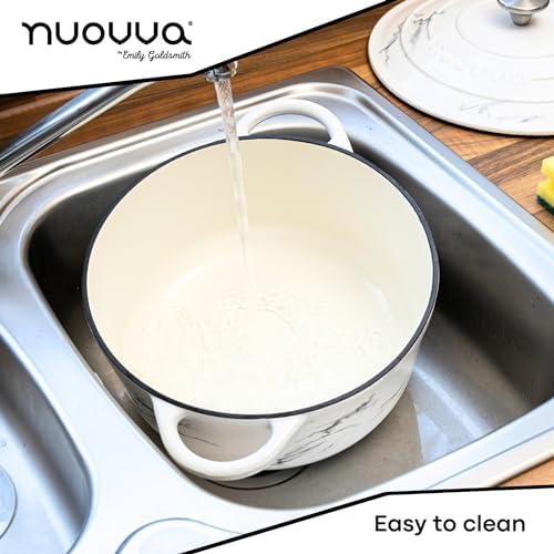 Cast Iron Dutch Oven with Lid – Non-Stick Ovenproof Enamelled Casserole Pot – Sturdy Dutch Oven Cookware – Marble, 6.4-Quart, 28cm – by Nuovva - Image 5