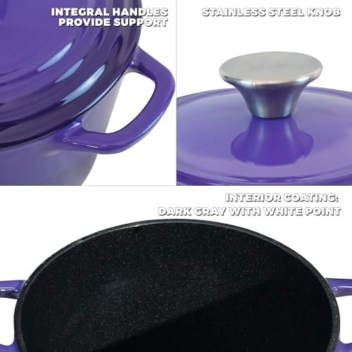 Flavehc Dutch Oven Pot with Lid 2.8 Qt Cast Iron Dutch Oven for Bread Baking, Purple Enameled Cast Iron Soup Pot, Small Deep Dutch Oven for Soup, Stews & Small Family Meals - Image 2