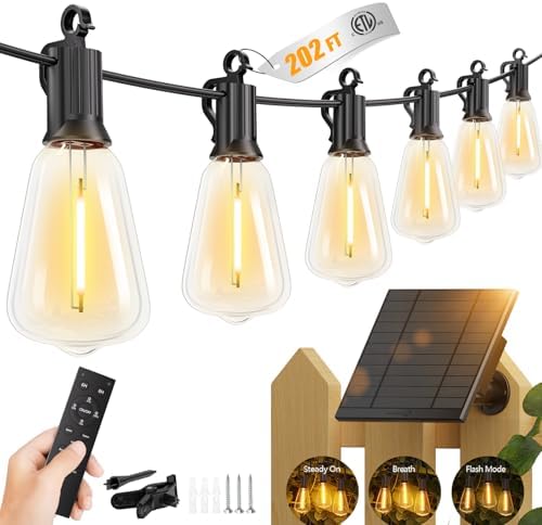 Brightown 202FT Solar String Lights Outdoor, 65+2 Shatterproof LED Lights by Brightown