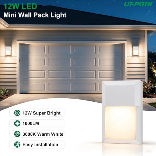 LIT-PaTH Outdoor Wall Light Fixture, Aluminum, LED 3000K, White, 2 Pack - Image 2