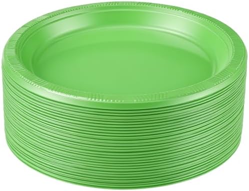 Plastic Plates 9 Inch Plastic Solid Round Party Dessert Dinner Plates for Weddings Party BBQs Birthday Camping and Anniversary (50, Green) by Unknown
