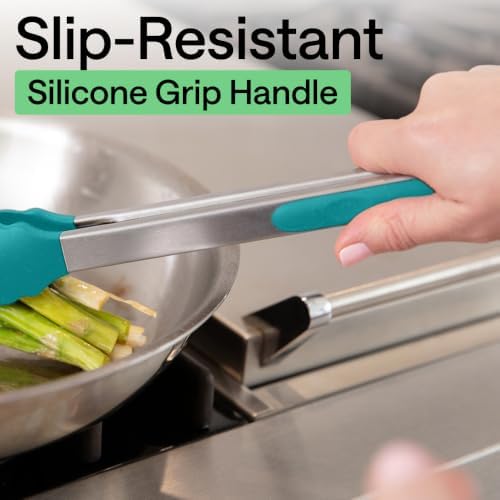 GORILLA GRIP Stainless Steel Kitchen Tongs for Cooking, 2 PK, Turquoise - Image 4