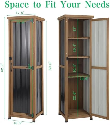 Tall Outdoor Storage Cabinet, Weatherproof Wooden Garden Potting Bench with Metal Top & Adjustable Shelves, Outdoor Patio Cabinets Work Station for Balcony, Pool, Garage - Image 4