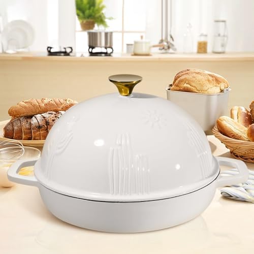 Flavehc Cast Iron Bread Oven With Cloche Lid for Baking - Yellow Enameled Dutch Oven With Dome Lid for Sourdough - 5 qt - Image 6