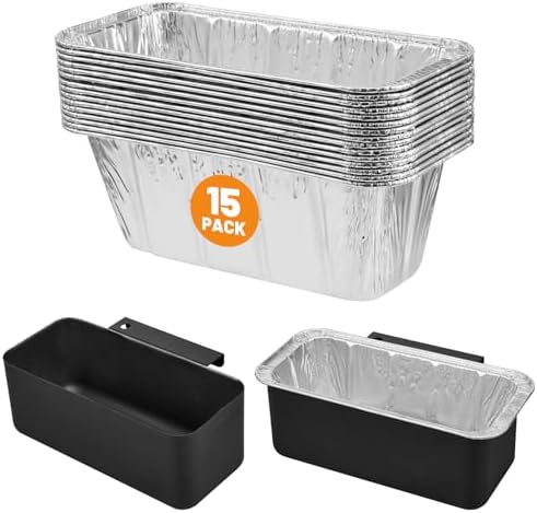 15-Pack Grease Cup Liners + Metal Griddle Grease Catcher Compatible with Blackstone Griddle, Aluminum Foil Drip Pan Grease Catcher Cup Liner for Blackstone Griddle 17, 22, 28, 36 Inch by Whaleme