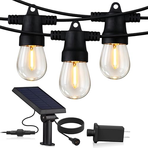 Brightech Ambience Hybrid Outdoor String Lights - Dual Plug and Solar Powered Waterproof LED Light String for Outside - 48 Ft, Soft White Edison Bulbs, for Camping, Patio, Cafe, Yard, Porch by Brightech