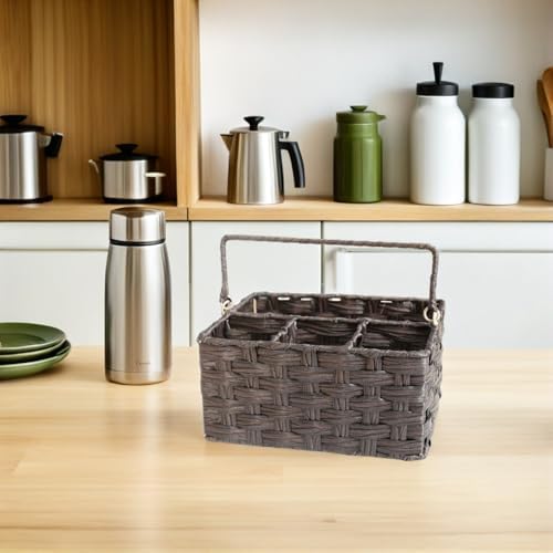 VILLCASE Imitation Rattan Woven Storage Basket with Handle PP Coffee - Image 4