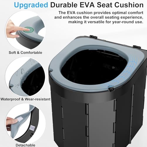PAHTTO Portable Camping Toilet, Foldable Toilet for Adults with Detachable Phone Shelf and Toilet Paper Holder, Waterproof Porta Potty with Lid for Camping, Hiking, RV Travel, Road Trips - Image 3