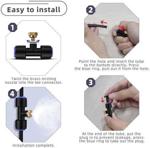 Brass Misting Nozzle Kit, 12 Mister Nozzles + 8 Tee Connectors + 2 End Plugs for Outdoor Cooling Misting System - Image 4