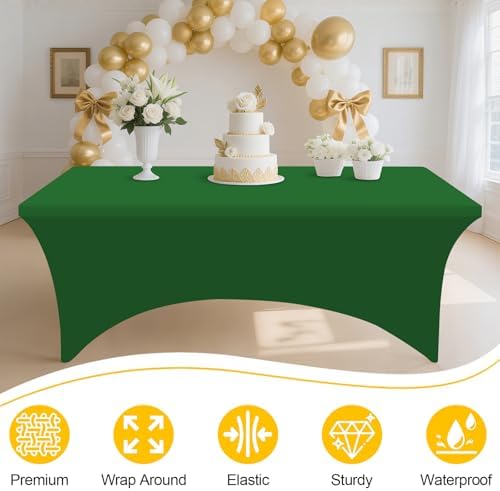 Smiry 2Pack Spandex Table Cloth 4FT, Elastic Fitted EmeraldGreen Tablecloth - Image 3