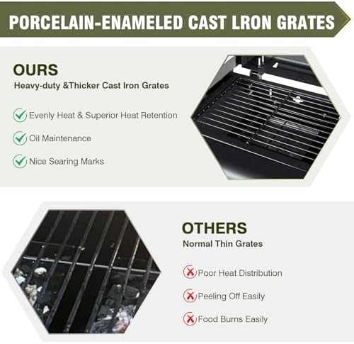 Propane Gas Griddle Charcoal Grill Combo Flat Top Griddle W/Dual Lids & 2 Side Shelves Dual Fuel BBQ Grill for Outdoor Barbecue - Image 4