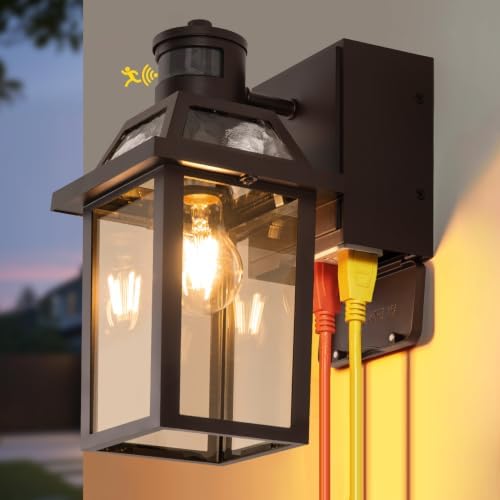 Porch Lights with GFCI Outlet Dusk to Dawn Outdoor Lighting Brown 1Pack by YISURO