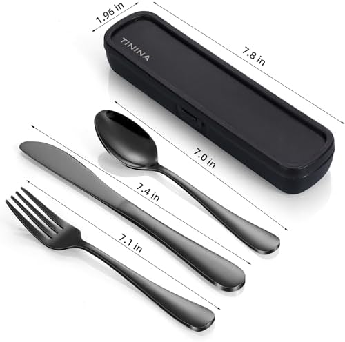 Travel Utensils with Case, 4-Piece Stainless Steel Portable Cutlery Set, Reinforced Case with Buckle Design, Lunch Box for Camping Work School, Include Fork Spoon Knife, Dishwasher Safe, Black - Image 6