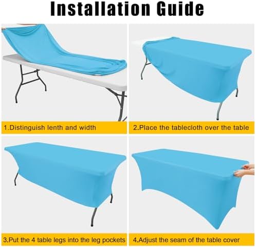 Smiry 2 Pack Spandex Table Cloth 6FT, Elastic Fitted Blue Mist Tablecloth - Image 5