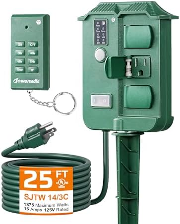 DEWENWILS Outdoor Power Stake Timer with 25 FT Extension Cord by DEWENWILS