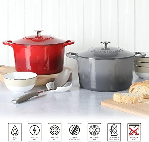 MARTHA STEWART Gatwick 7-Quart Enamel Cast Iron Dutch Oven – Classic Grey – Durable Heavy-Duty Dutch Oven for Slow Cooking, Braising & Baking - Image 5