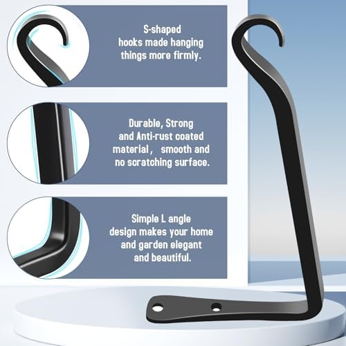 FEED GARDEN 2 Pack 8 Inch Hanging Plant Bracket Wall Hooks Decorative Plant Hangers for Outdoor Hanging Bird Feeders, Wind Chimes, Plant Baskets, Black - Image 3