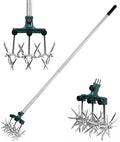 BARAYSTUS Rotary Cultivator Garden Rotary Tiller Adjustable Stainless Steel Poles Hand Tiller for Soil Mixing or Reseeding Grass Lawn Tiller Total Length 57 Inch by BARAYSTUS