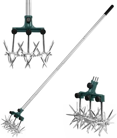 BARAYSTUS Rotary Cultivator Garden Rotary Tiller Adjustable Stainless Steel Poles Hand Tiller for Soil Mixing or Reseeding Grass Lawn Tiller Total Length 57 Inch by BARAYSTUS