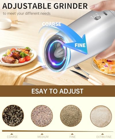 CIRCLE JOY Gravity Electric Salt and Pepper Grinder Set with 2-Speed, Rechargeable Salt and Pepper Grinder Set, Adjustable Coarseness, Whiet LED Light - Image 6