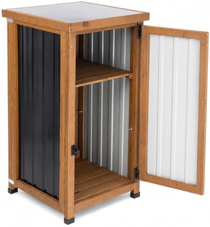 Ketive Outdoor Storage Cabinet with Metal Worktop, Small Garden Storage Cabinet with Adjustable Shelf, Weather-Resistant Fir Wood Tool Organizer for Patio, Backyard, Porch or Balcony by Ketive