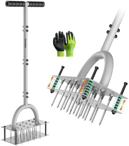 Grenebo Lawn Aerator Tool with 16 Spikes, Manual Yard Aerator, Gray by Grenebo