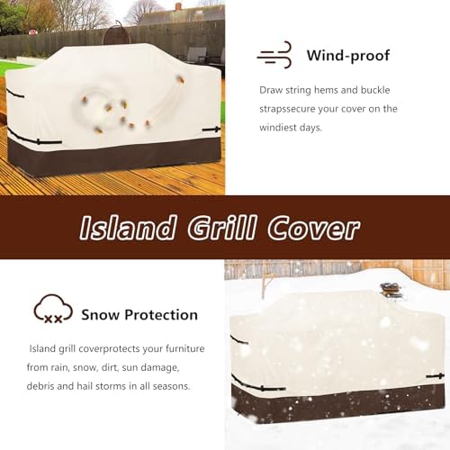 Extra Large Grill Cover Waterproof for Outdoor Kitchen Island Beige&Brown - Image 6