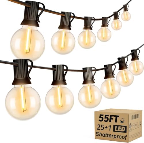 OHLUX Outdoor String Lights, 55FT Shatterproof LED Patio Lights with 26 Dimmable Plastic G40 Bulbs, 2200K Waterproof Connectable Hanging String for Backyard Cafe Porch Deck E12 Base by OHLUX-YourIndoorOutdoorSpaceLightingPartner