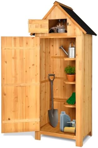 VINGLI Outdoor Wooden Storage Shed, Garden Shed Outside Tool Cabinet with Safety Latch, Patio Storage Organizer by VINGLI