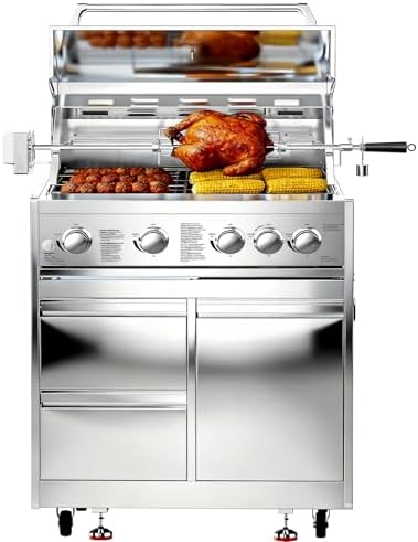 BODEGA Stainless Steel Outdoor Drawer Cabinets for 30 Inch Outdoor Kitchen Propane Gas Grill with 2 Drawers and Propane Tank Storage, Rotisserie Chicken Fork Kit, Use for Backyard BBQ, Camping, RV. by BODEGA