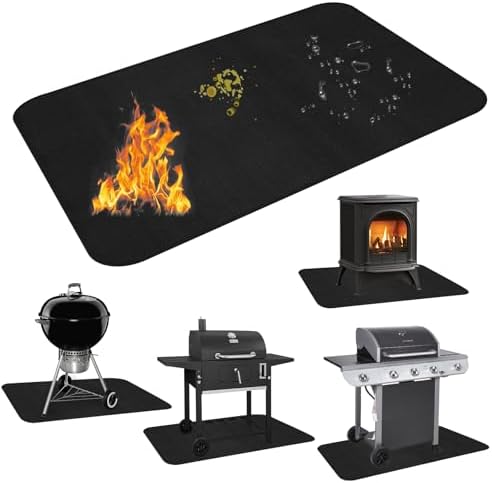 Under Grill Mat for Outdoor Grill, Fire Pit Mat, 48x36 in, Black by LXLZSH
