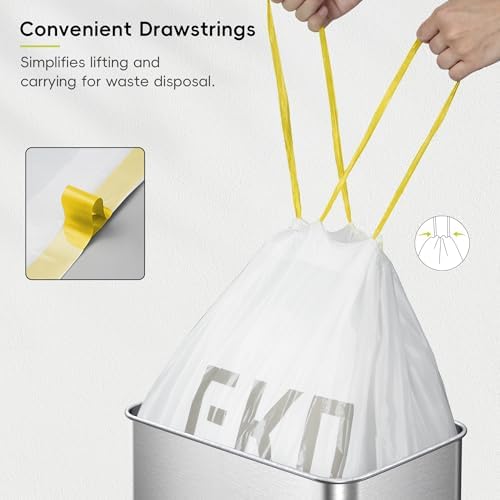 EKO 12.9 Gallon / 45-49 Liter, 60 Count Drawstring Trash Bags, Extra-Strong Unscented Garbage Bags, Easy-Dispense Roll for Kitchen & Household Use, Resists Tears, Leaks and Punctures, Code J, White - Image 6