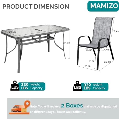 MAMIZO 7 Pieces Patio Dining Set for 6, Glass Table and Textilene Chairs - Image 2