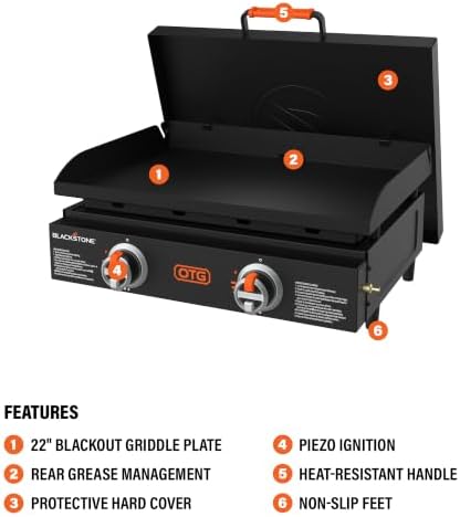 Blackstone OTG Tabletop Griddle with Hard Cover, Dual Heat Zones, 22 Inch - Image 4