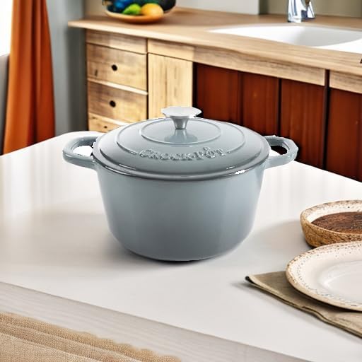 Crock Pot Artisan 5-Quart Round Enameled Cast Iron Dutch Oven – Slate Gray, Heavy-Duty Cookware for Slow Cooking, Roasting, Baking with Lid - Image 5