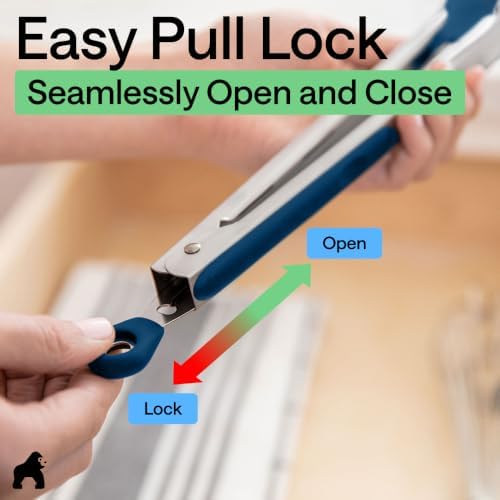 GORILLA GRIP Stainless Steel Kitchen Tongs for Cooking, 2 PK, Blue - Image 6
